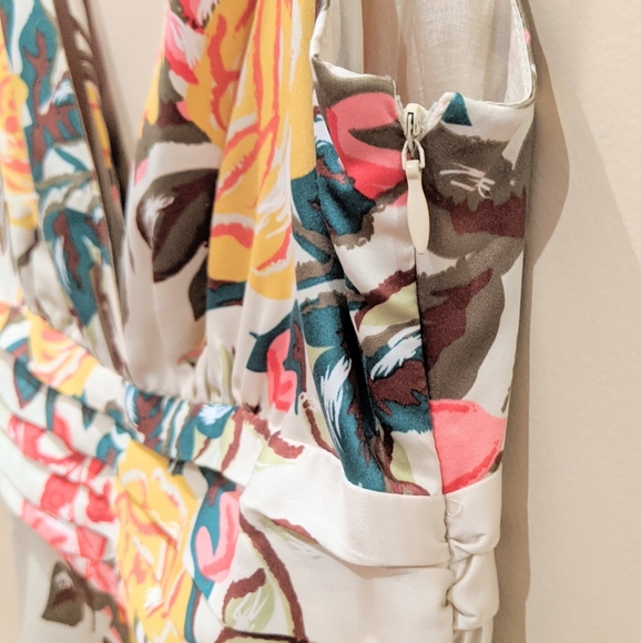 Satin Off-White Floral V Neck Midi Dress - Picture 7 of 14